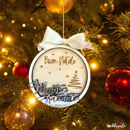 Pallina di natale in legno di betulla  taglio laser - regalo alle maestre - personalizzabile