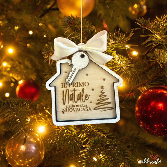 Pallina di natale in legno di betulla  taglio laser - nuova casa - personalizzabile