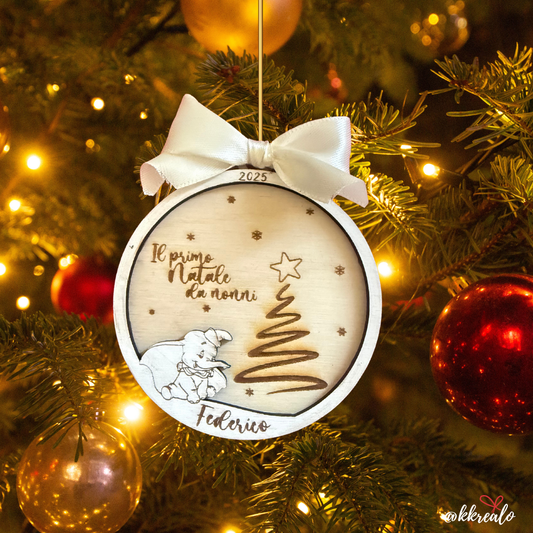 Pallina di natale in legno di betulla  taglio laser - regalo ai nonni - personalizzabile