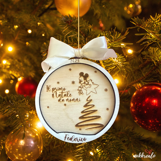 Pallina di natale in legno di betulla  taglio laser - regalo ai nonni - personalizzabile