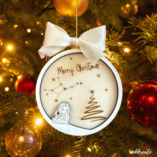 Pallina di natale in legno di betulla  taglio laser - zodiaco -  personalizzabile
