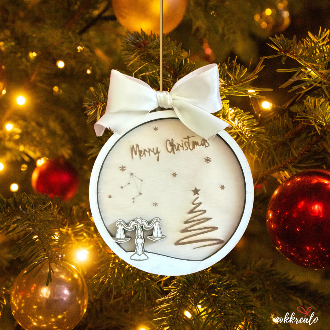 Pallina di natale in legno di betulla  taglio laser - zodiaco -  personalizzabile