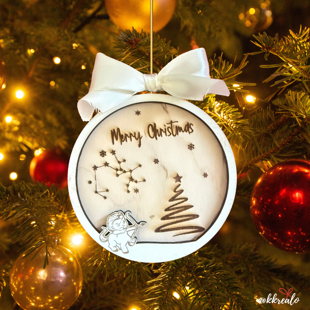 Pallina di natale in legno di betulla  taglio laser - zodiaco -  personalizzabile