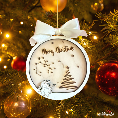 Pallina di natale in legno di betulla  taglio laser - zodiaco -  personalizzabile