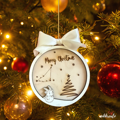 Pallina di natale in legno di betulla  taglio laser - zodiaco -  personalizzabile
