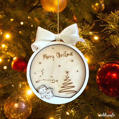 Pallina di natale in legno di betulla  taglio laser - zodiaco -  personalizzabile