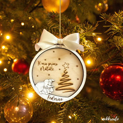 Pallina di natale in legno di betulla  taglio laser - regalo ai nonni - personalizzabile