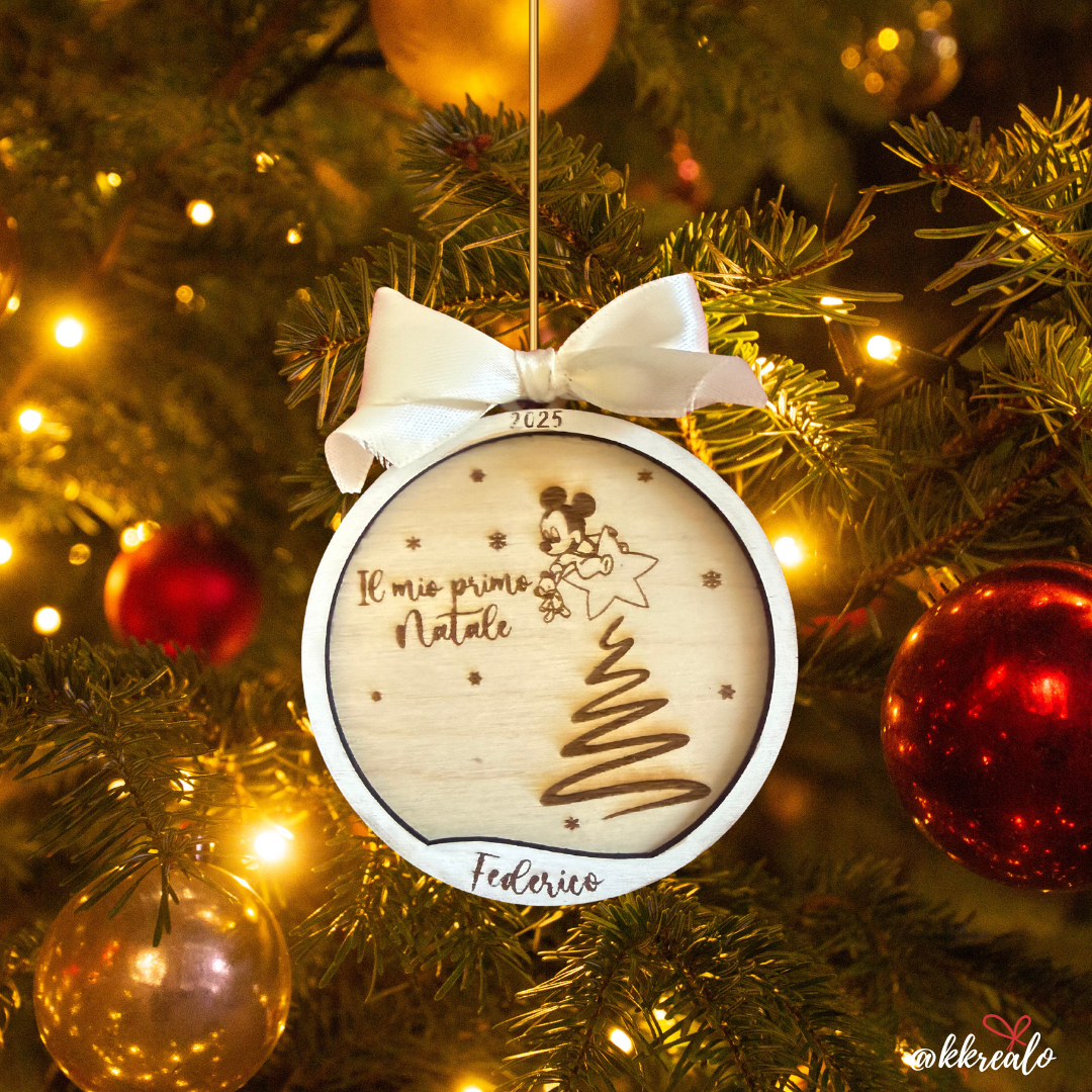 Pallina di natale in legno di betulla  taglio laser - regalo ai nonni - personalizzabile