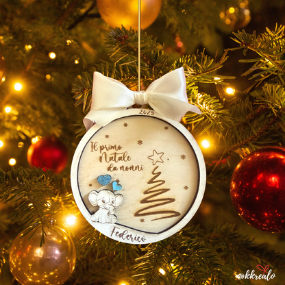 Pallina di natale in legno di betulla  taglio laser - regalo ai nonni - personalizzabile