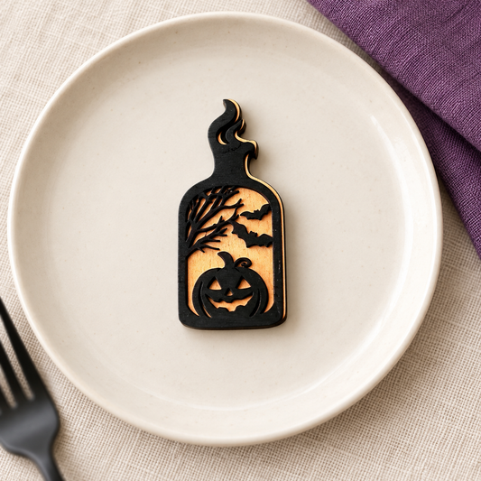 Pozione segnaposto calamita Halloween in legno – Zucca