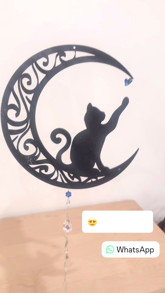 Decorazione cattura sole con cristalli di luce mod. Gatto sulla luna
