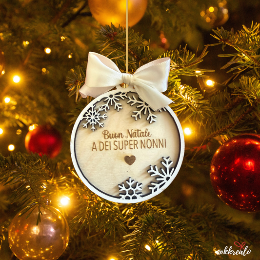 Pallina di natale in legno di betulla  taglio laser - regalo ai nonni / supernonni - personalizzabile