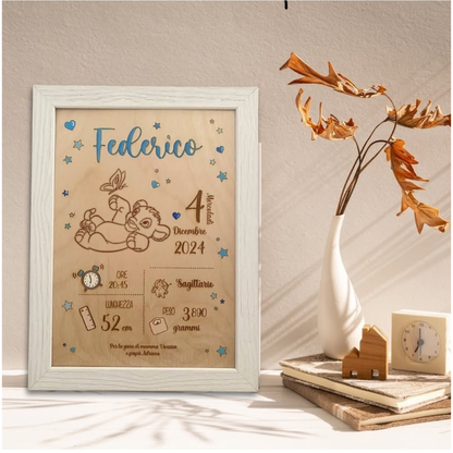 Quadretto nascita in legno taglio laser -  Simba  - personalizzabile