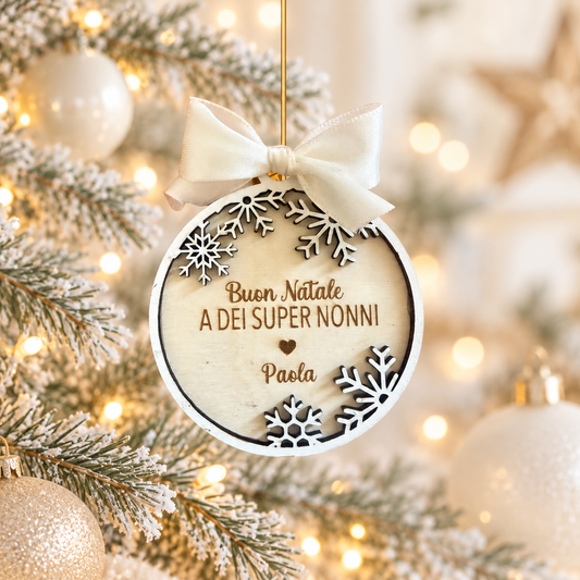 Pallina di natale in legno di betulla taglio laser - regalo ai nonni / supernonni - personalizzabile