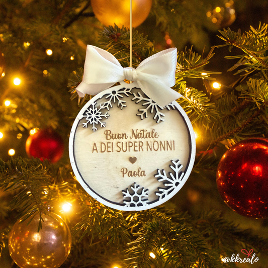 Pallina di natale in legno di betulla  taglio laser - regalo ai nonni / supernonni - personalizzabile