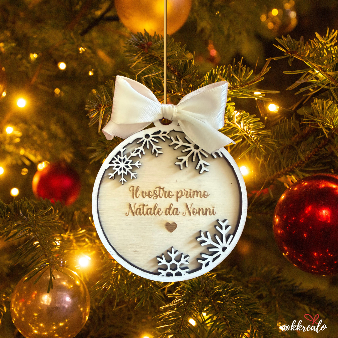 Pallina di natale in legno di betulla  taglio laser - regalo ai nonni / supernonni - personalizzabile