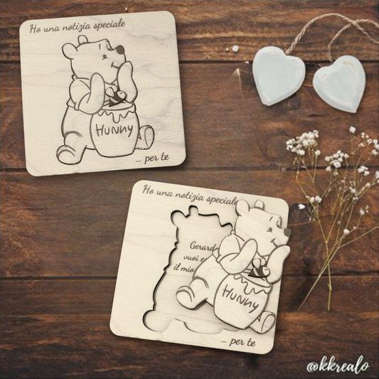 Quadretto proposta padrino, madrina in legno betulla a tema Winnie the Pooh- personalizzabile frase e personaggio Proposta battesimo