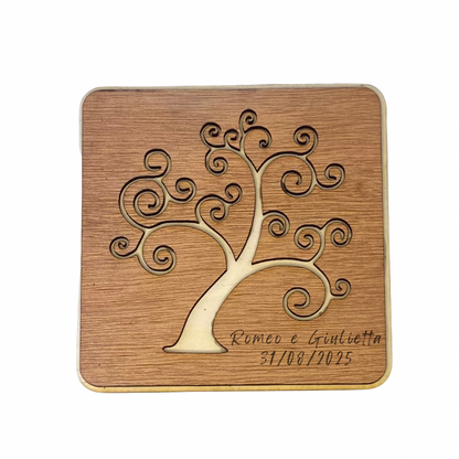 Sottopentola Personalizzato Albero della Vita in Legno – Con Nomi e Data